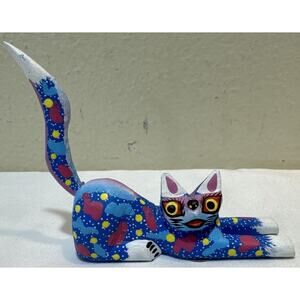 Alebrije Wood Carving Oaxacan Blue Cat by Luis Sosa Calvo